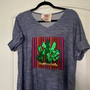 Queen 🐝 Sequin cactus and serape tee